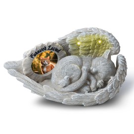 MoDinity Cat Memorial Gift, Angel Memorial Cat Statue with Photo Frame, Forever My Guardian Angel Garden Solar Light Cats for Pet Memorial Stone