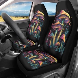 UNICEU Mushroom Car Seat Cover Full Set of 2,Cottagecore Mushroom Car Accessory for Women Non Slip Breathable Bucket Seat Protector Covers for Front Seats Universal Fit Most Vehicle