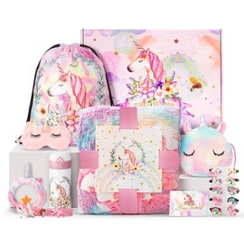 Runeaoys Unicorn Toys for Girls Age 4-6 Easter Basket Stuffers Girl 5 6 7 8 9 10 Year Old Birthday Gifts with Unicorn Blanket Water Bottle Crossbody Bag Eye Mask