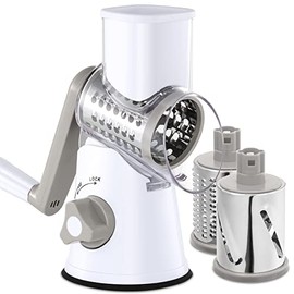 Cheese Grater Rotary, Rotary Grater for Kitchen, Kitchen Grater Vegetable Slicer with 3 Drum Blades, Fast Cutting Cheese Shredder for Vegetables and Nuts