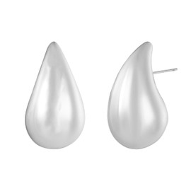 D&X London White Gold Plated Stainless Steel Teardrop Post Earrings