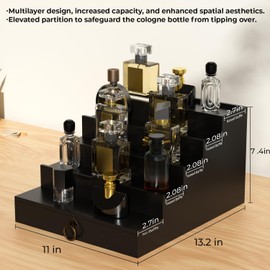 LOYUDEQIU Cologne Organizer for Men - 5-Tier Perfume Display Stand with Drawer, Premium Black Wood Storage for Fragrance Collection, Ideal Gift for Men (Black)