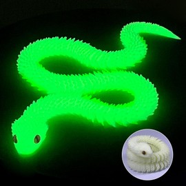 Binvin 20.2 Inch 3D Printed Snake Toys,3D Printed Animals,3D Printed Toys,3-D Print Articulated Viper Collectible for Home Office Executive Desk Decoration (Luminous Green)