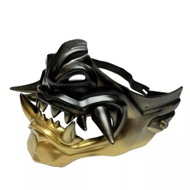 BEYOND MASQUERADE BLACK & GOLD Japanese Monster Hannya Mask Demon Oni Samurai Half Face Custom