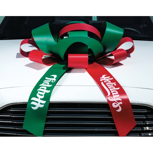 CarBowz Big Happy Holidays Car Bow, Giant 30" Bow, Non Scratch Magnet, Weather Resistant Vinyl (Red/Green)