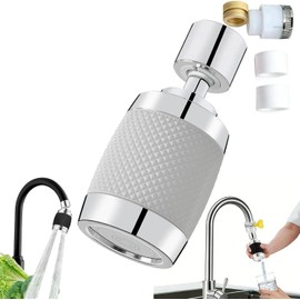 Splash Proof Booster Swivel Kitchen Filter Tap,360 Rotation Faucet Sprayer, Faucet Aerator with 3-Mode Adjustable Purifier Spout for M22 M24 Sink(White)