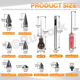 Rustark 179Pcs 8 Sizes Black Metal Punk Spikes and Studs Assortment Kit with Tools Punk Rivet Studs Rivets Screw Screwback Studs Rivets for Punk Style Clothing Accessories Craft Decoration