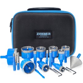 Diamond Hole Saw Kit with Pilot Bit, ZNXIMER Tile Hole Saw with Center Drill Bit for Marble, Granite, Ceramic, Porcelain Tile and More Drilling (K8-6/8/10/12/20/25/28/32/35/38/45/50/65/2/6/10)