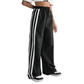 OYOANGLE Girl's Side Striped Bowknot Y2k Track Pants Elastic Drawstring Straight Leg Sweatpants Black 11Y