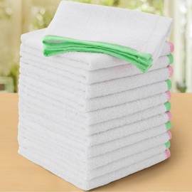 Paños blancos para limpieza, paños de cocina de algodón, paquete de 12, 12 x 12 pulgadas - 500 g/m², sin olor, suaves, absorbentes, lavables, toallas de barra de rizo para cocina, paños reutilizables