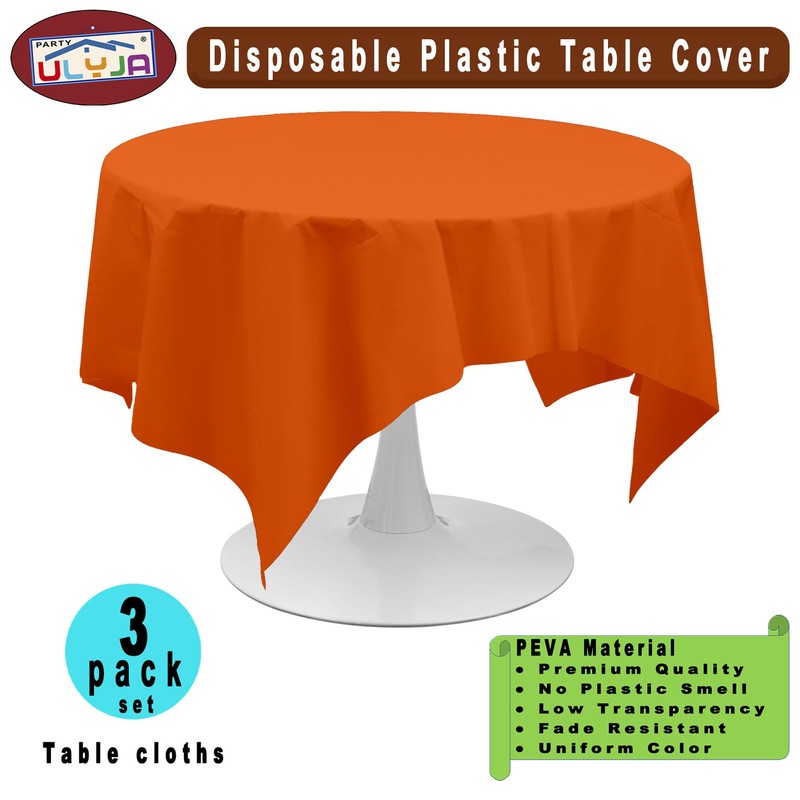 PARTY ULYJA Orange Tablecloths Plastic 3 Pack Premium 84 Inches