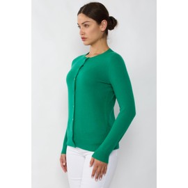 JENNIE LIU Women's 100% Cashmere Button Front Long Sleeve Crewneck Cardigan Sweater