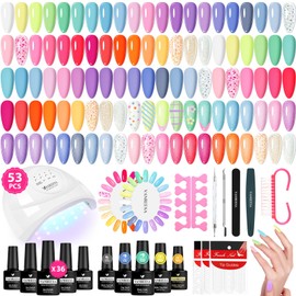 VANREESA Gel Nail Polish Kit with U V Light 53 Pcs Gel Polish Nail Set 36 Sweet Colors Nail Polish Set with Base Coat and 4 Effects Top Coat Manicure Tools Complete Nail Kit Gifts for Women Girls