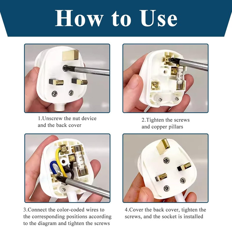 2 Pack 3 Pin Plug UK, 3 pin Mains Plug
