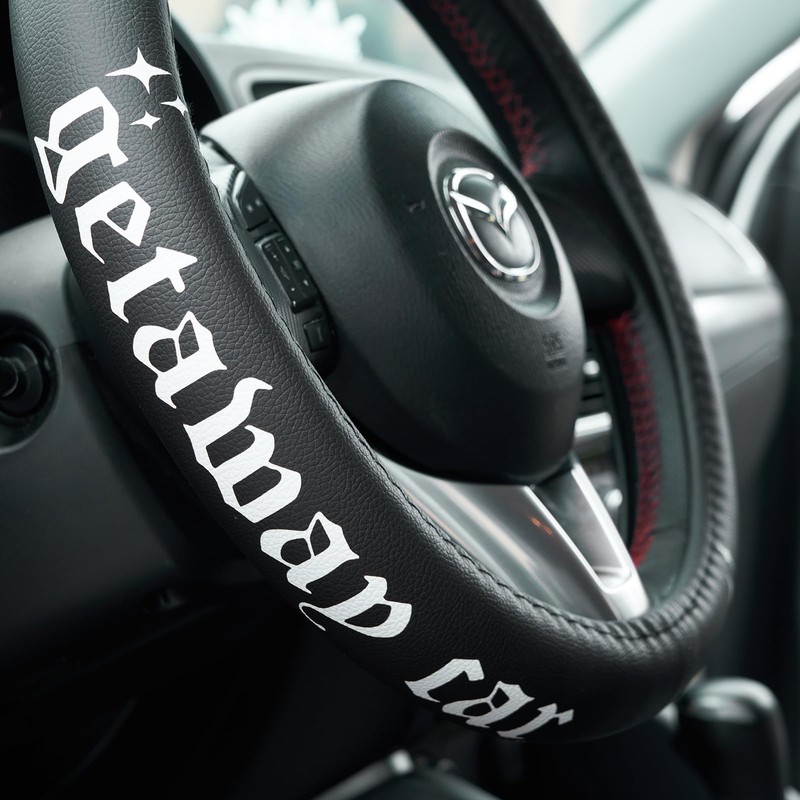 Getaway Car Leather Steering Wheel Cover - 15-inch Universal Microfiber-