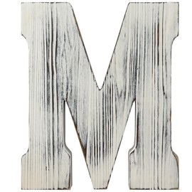 ABELOTS Rustic Wooden Letter M Wall Decor, Distressed White, 14 x 11.73 inches (White M)