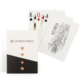 Astoria, Oregon, Line Drawing, Black and White (52 Playing Cards, Poker Size Card Deck with Jokers)