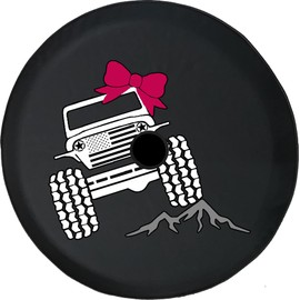 Funny Spare Wheel Pink Bow Cute Girly SUV Trailer JL Tire Cover (32-33 INCH NO Hole)