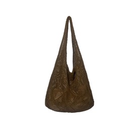 jinghuiyue Women's Knitted Bag, Shoulder Bag, Mesh Bag, Openwork, Foldable, Lightweight, Solid, Stylish, Simple, Casual, coffee