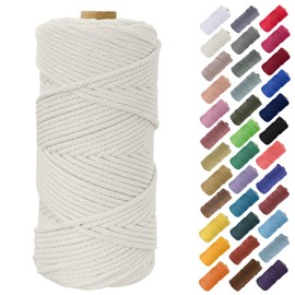 Binwat 5mm x100m Macrame Cord Thick Natural Cotton Cord DIY Crafts Yarn Thread Twisted Spool Twine String Cotton Rope for Wall Hanging,Plant Hangers,Knitting,Decorative Projects(Natural white)
