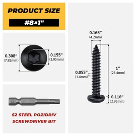 100-pack #8 x 1 Torx Pan Head Sheet Metal Screws Black Coated, Stainless Steel 304 (18/8), Secure Drive, Torx Bit Included