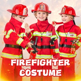 Breevo Kids Firefighter Costume Toddler Fireman Costume Fire Fighter Costume Firefighter Costume 5T