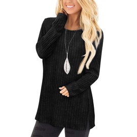 Jescakoo Fall Sweaters for Women 2025 Crew Neck Long Sleeve Loose Fit Black Sweater XL