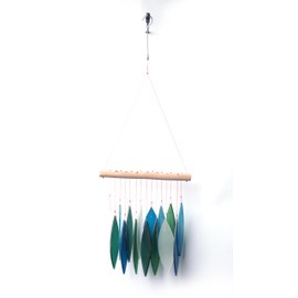 Sunset Vista Designs Handcrafted Driftwood and Sea Glass Featherline Wind Chime, Small, Blue Lagoon