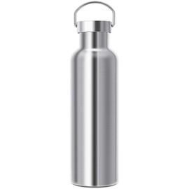 Gtell Botella de agua deportiva con aislamiento de vacío de doble pared de acero inoxidable con tapa portátil de acero inoxidable, boca ancha (Silver(25oz))