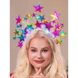 Vakkery LED Star Headband Luminous Pentagram Crown Headbands Glitter Rave Costume Headdress Flashing Carnival Festival Party Hair Accessories for Women and Girls