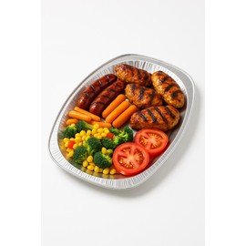 Eco Leaf Pack of 10 Disposable Aluminium Foil Party Platters – 14" Oval Serving Platters, Recyclable, Durable & Lightweight, Ideal for Parties, Weddings, Catering, BBQs & Buffets