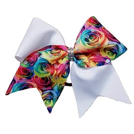 Cheer Bows Hair Bow White Colorful Floral Bling Bow