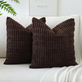 JOTOM Corduroy Soft Striped Boho Decorative Throw Pillow Covers 50x50 cm Cushion Covers 20x20 Inch Cushion Case Square Pillowcases for Couch Sofa Living Room Bed Home Decor Set of 2 (Dark Brown)