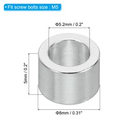 PATIKIL M5 Aluminum Spacers Set of 10 Metal Spacers Aluminum 5.2mm ID x 8mm OD x 5mm Long for 1/5" or M5 Screw Round Spacer Screw Standoffs