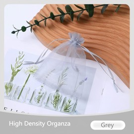 Yutherfur 100PCS Grey Organza Gift Pouches - 17 * 23cm Large Organza Bags, Wedding Favor Drawstring Bags Jewellery Pouches for Wedding, Christmas, Birthday, Anniversary
