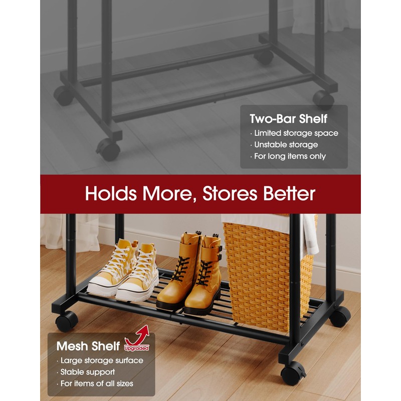 Sakugi Clothes Rack - Double Rods Clothing Rack with Mesh