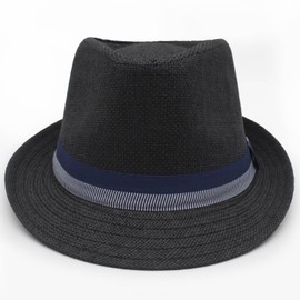 LIDHAY Short Brim Panama Hat Straw Fedora Hats for Men Women Summer Derby Trilby Hats Beach Sun Hat ZQSSD Black