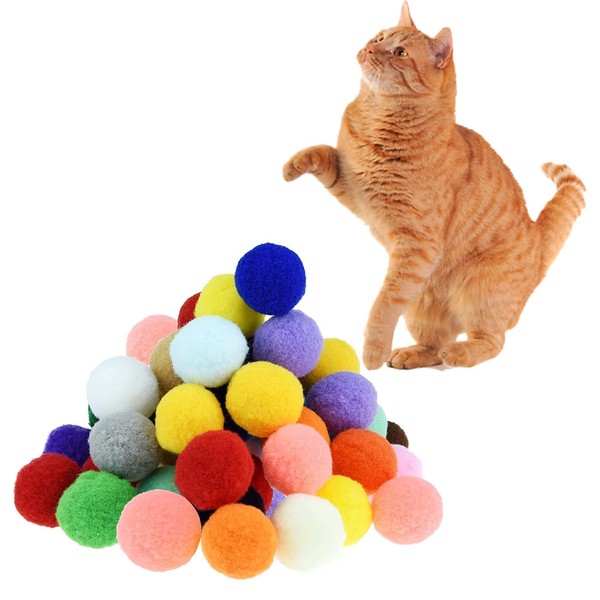 Shizhoo Premium Soft Pom Pom Balls for Kittens - Lightweight, Interactive, Assorted Colors - Plush Toy Balls for Kitten Training and Play - Pet Products for Cats (1.2 Inches 30 Balls)