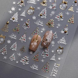 Christmas Nail Sticker 5D Embossed Xmas Tree Rhinestones Snowflake Nails Art Sticker Self Adhesive Nail Decals Winter Nail Art for Women Manicure Supplies Nails Art Decorations