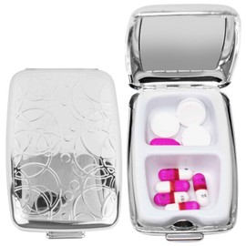 Set of 2 Etched Rectangular Pocket Purse Pill Box & Organizer with Dual Compartments (Rings)