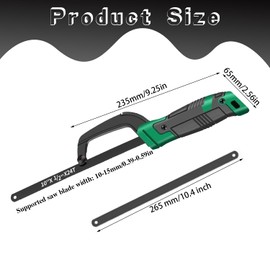 Huipalon Junior Hacksaw, 265mm Mini Metal Saw, Professional Hand Saw with 10 Extra Junior Hacksaw Blades for Metal, Home-use Wood Saw, Hacksaw for Metal Cutting and Tight