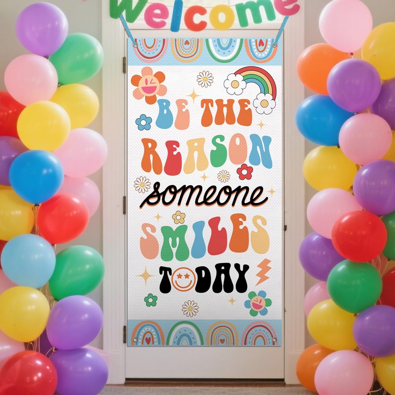 Bolisom Boho Rainbow Classroom Front Door Cover Decorations, Back to