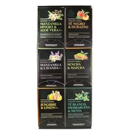 Té Herbal Infusión Sabores Surtidos, Manzanilla Hinojo Aloe Vera, Té Negro Durazno, Manzanilla Lavanda, Sencha Matcha, Jengibre Limón, Té Blanco Hierbabuena Menta, 20 Bolsitas por Caja, 6 Variedades