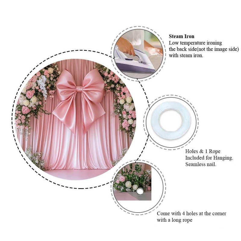 KUKUSOUL Pink Curtain Backdrop Giant Bowknot Floral Birthday Decoration