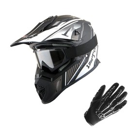 1Storm Adult Motocross Helmet BMX MX ATV Dirt Bike Downhill Mountain Bike Helmet Racing Style H637; Storm White + Goggles + Skeleton Black Glove Bundle