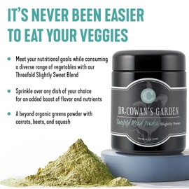 Dr. Cowan’s Garden Threefold Slightly Sweet Vegetable Powder, Greens Powder with Organic Carrots, Beets, Swiss Chard, Kale, Organic Veggie Supplement, No Preservatives, Non GMO, USA Grown, 50 Servings