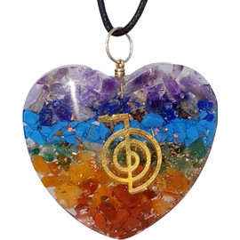 Hand Made Reiki Energy Charged Seven Chakra Stone, Reiki Symbol Pendant Powerful Heart Shape Pendant