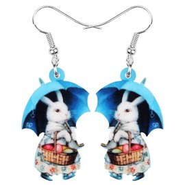 Bonsny Acrylic Drop Dangle Easter Bunny Hare Rabbit Earrings Jewelry For Women Gift Charms (Blue)