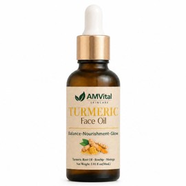 "AMVital Aceite de cúrcuma: aceite de cúrcuma de primera calidad para la piel, Aceite de cúrcuma eficaz para las manchas oscuras del rostro, Solución natural para el cuidado de la piel para una t
