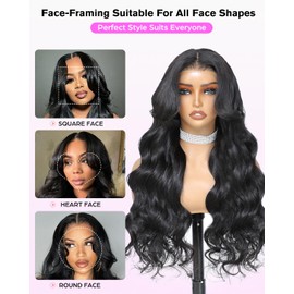 Layered Curtain Bangs Face-Framing Full 13x6 Lace Front Glueless Wig Human Hair with Elastic Drawstring Pre Plucked Pre Cut Lace,16 Inch Pull and Go Pre Everything Loose Body Wave Wigs for Black Women